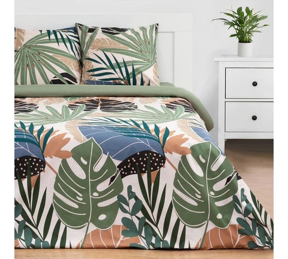 Комплект постельного белья Этель 2 спальный, Colored tropics (вид 2) 175x215 см, 200x220 см, 70x70 см - 2 шт., поплин 125 г/ 5418224
