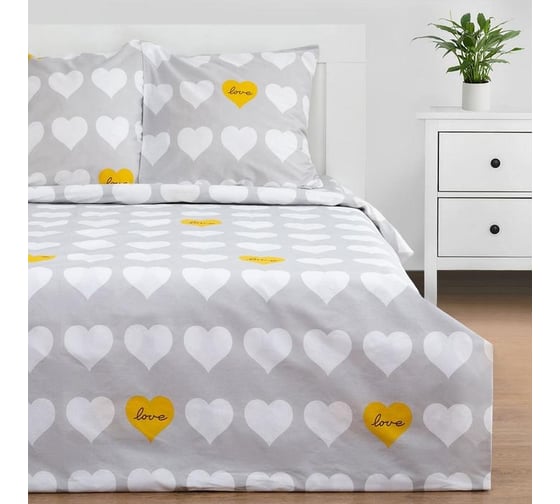 Комплект постельного белья Этель евро Heart 200x217 см, 220x240 см, 70x70 см - 2 шт., 100% хлопок, бязь, 125 г/м2 6632103
