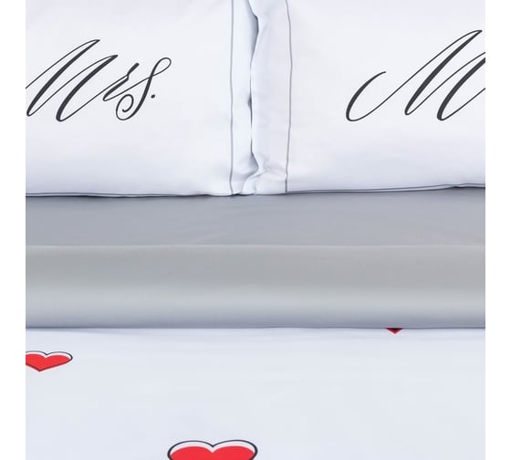 Комплект постельного белья Этель 2 спальный, Mr&Mrs 175x215 см, 200x215 см, 50x70+4 см - 2 шт., 100% хлопок 4695913