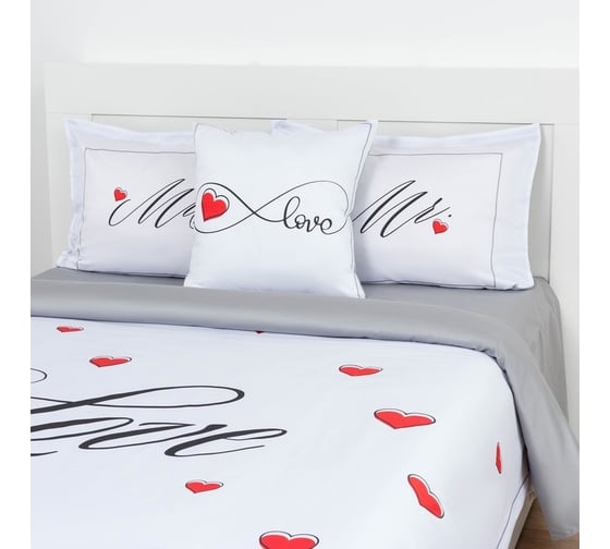 Комплект постельного белья Этель 2 спальный, Mr&Mrs 175x215 см, 200x215 см, 50x70+4 см - 2 шт., 100% хлопок 4695913