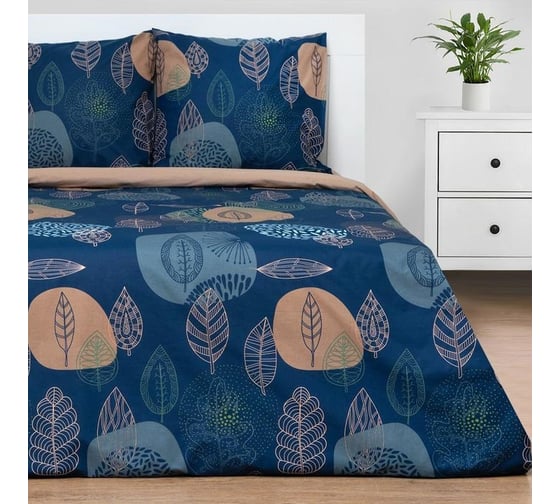 Комплект постельного белья Этель 2 спальный, Leaves (вид 2) 175x215 см, 200x220 см, 70x70 см - 2 шт., поплин 125 г/м2 6881621