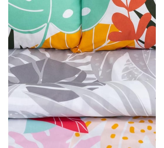 Комплект постельного белья Этель 2 спальный, Colored tropics (вид 1) 175x215 см, 200x220 см, 70x70 см - 2 шт., поплин 125 г/ 5418221