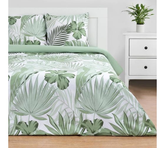 Комплект постельного белья Этель 2 спальный, Tropics (вид 2) 175x215 см, 200x220 см, 70x70 см - 2 шт., поплин 125 г/м2 5418236