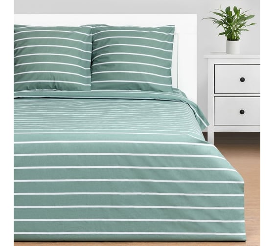 Комплект постельного белья Этель евро Mint stripes 200x217 см, 220x240 см, 70x70 см - 2 шт., 100% хлопок, поплин 6632208 1