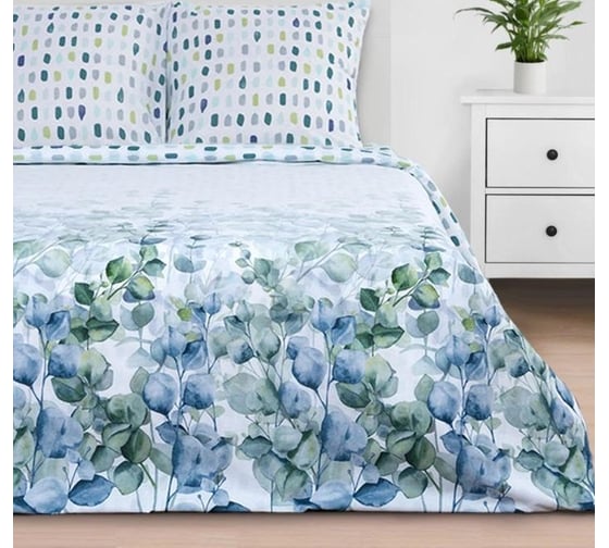 Комплект постельного белья Этель 1.5 спальный, Eucalyptus 143x215 см, 150x214 см, 70x70 см - 2 шт., поплин 5181644
