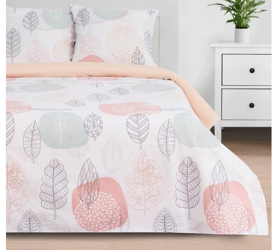 Комплект постельного белья Этель дуэт Leaves 143x215 см, 2 шт., 220x240 см, 70x70 см, 2 шт., поплин 125 г/м2 4746211 1