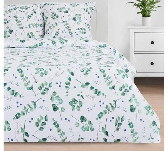 Комплект постельного белья Этель 2 спальный, Eucalyptus 175x215 см, 200x220 см, 70x70 см - 2 шт., поплин 125 г/м2 4746229 1