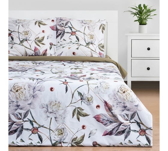 Комплект постельного белья Этель евро Пионы 200x215 см, 220x240 см, 70x70 см - 2 шт 7674482