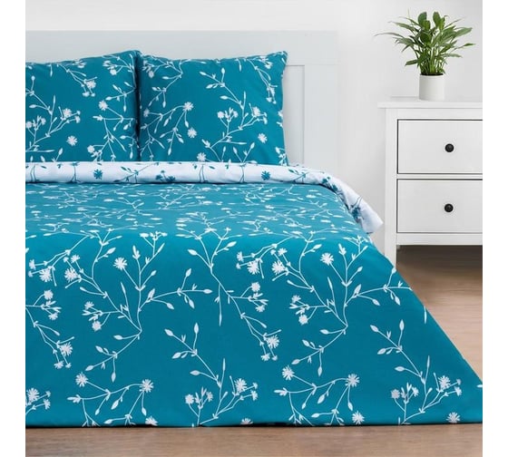 Комплект постельного белья Этель евро Flowers (вид 2) 200x217 см, 220x240 см, 70x70 см - 2 шт., поплин 125 г/м2 5424333