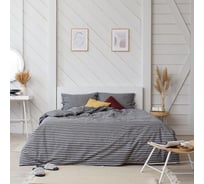 Комплект постельного белья Этель 2 спальный, Полоса 175x215, 160x200x25, 50x70 см - 2 шт., цвет серый, 100% хлопок, бязь, 136 г/м² 5515485