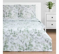 Комплект постельного белья Этель 2 спальный, Акварельные листья 175x215 см, 200x220 см, 70x70 см - 2 шт., поплин 125 г/м2 7880907