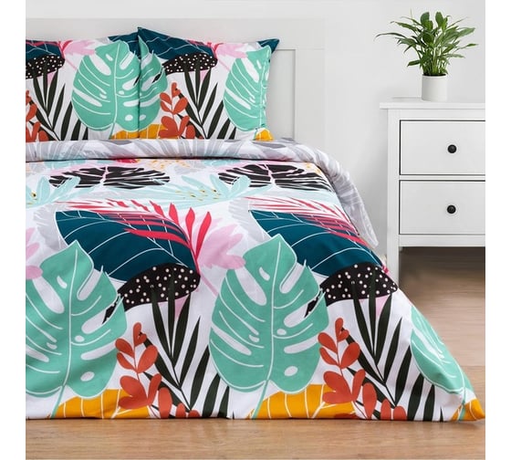 Комплект постельного белья Этель дуэт Colored tropics (вид 1) 143x215 см - 2 шт., 220x240 см, 70x70 см - 2 шт 7422688