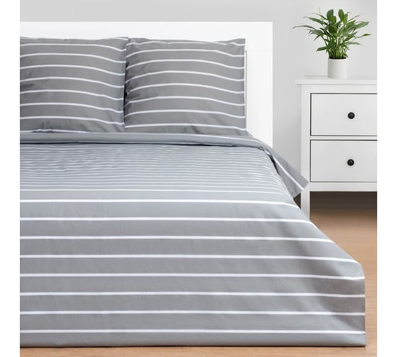 Комплект постельного белья Этель дуэт Gray stripes 143x215 см - 2 шт., 220x240 см, 70x70 см - 2 шт., 100% хлопок, поплин 6632214 1