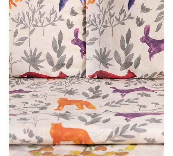 Комплект постельного белья Этель 1.5 спальный, Animals 143x215 см, 150x214 см, 50x70 см - 2 шт., поплин, 125 г/м2 9129927