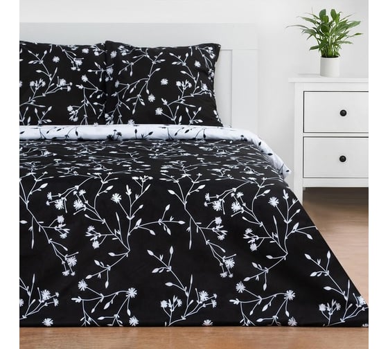 Комплект постельного белья Этель дуэт Flowers (вид 3) 143x215 см - 2 шт., 220x240 см, 70x70 см - 2 шт., поплин 125 г 9136109