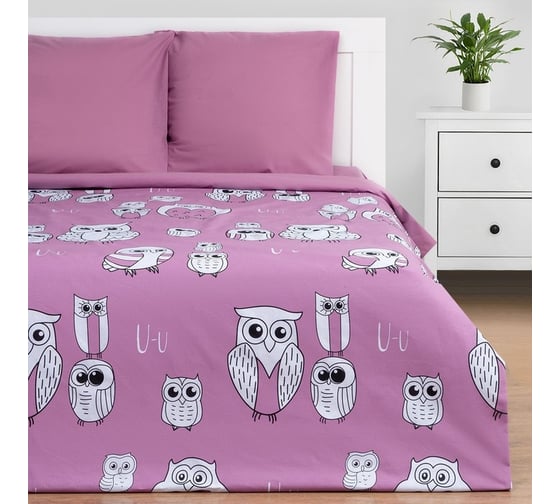 Комплект постельного белья Этель евро Семья сов 200x215 см, 220x240 см, 70x70 см - 2 шт 7674471