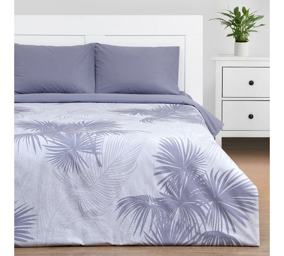 Комплект постельного белья Этель 1.5 спальный, Palme 143x215 см, 150x214 см, 50x70 см - 2 шт., поплин 9355424 1