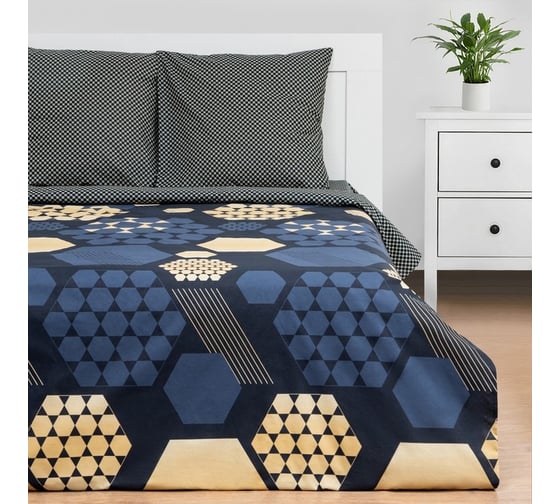 Комплект постельного белья Этель евро Золотые соты 200x215 см, 220x240 см, 70x70 см - 2 шт 7674463 1