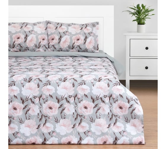 Комплект постельного белья Этель евро Peonies 200x217 см, 220x240 см, 50x70 см - 2 шт., поплин, 125 г/м2 7963661