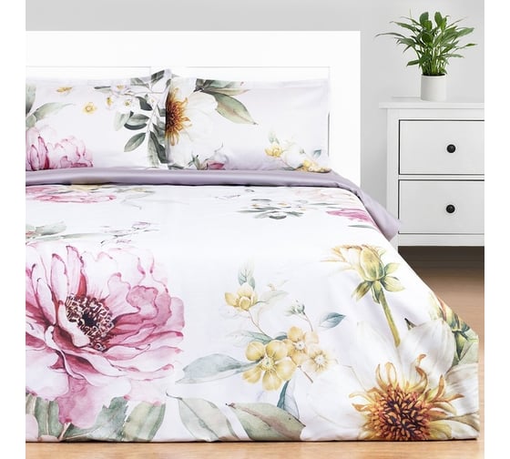 Комплект постельного белья Этель 2 спальный, Bloom 175x215 см, 200x217 см, 50x70+3 см - 2 шт., мако-сатин 9322137 1