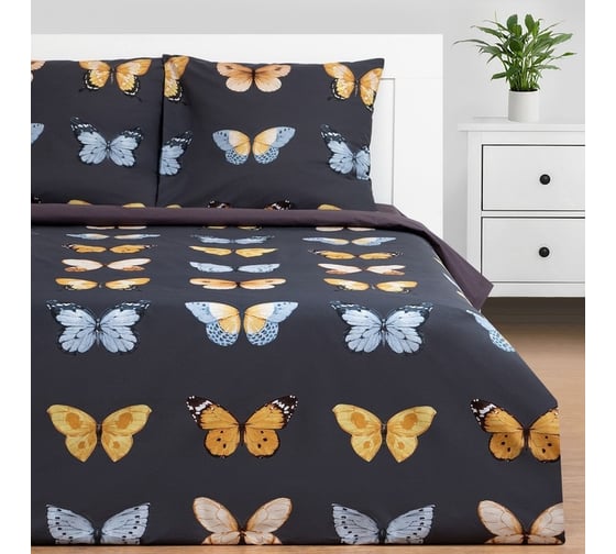 Комплект постельного белья Этель дуэт Butterfly dance 143x215 см - 2 шт., 220x240 см, 70x70 см - 2 шт., поплин 9308517 1