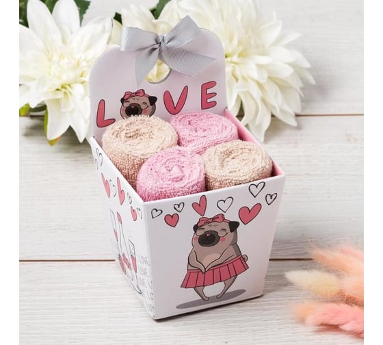Набор декоративных махровых салфеток Этель Love 30x30 см, 4 шт, 100% хлопок, 340 гр/м2 5516714 1