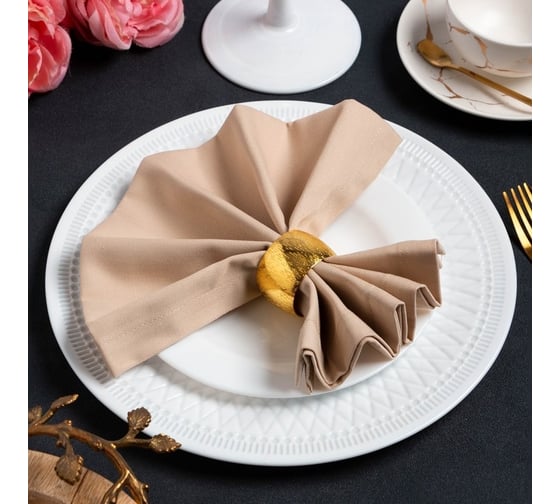 Набор салфеток с декоративными кольцами Этель Beige pleasure 40x40 см, 2 шт, 100% хлопок, саржа 190 гр/м2 7675076