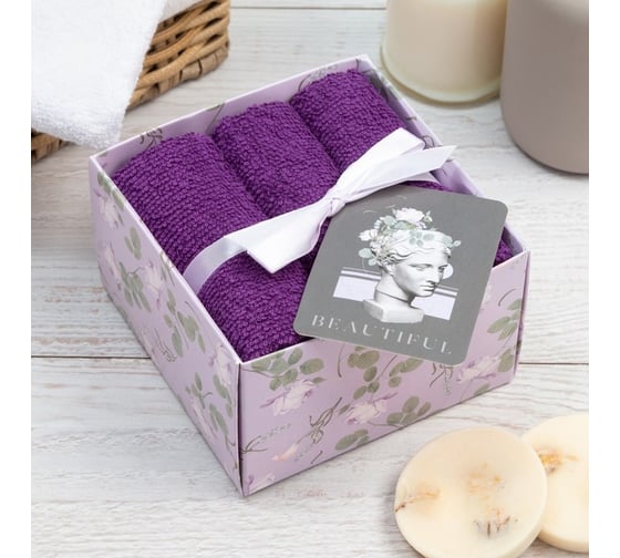 Набор махровых салфеток Этель Beautiful 30x30 см, 3 шт, хлопок, 340 г/м2 7574078 1