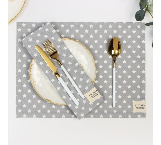 Набор салфеток Этель Звезды 30x40 см, 2 шт, 80% хлопок, 20% пэ, сатин 110 г/м2 9596610 1