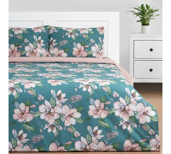Комплект постельного белья Этель евро Магнолия 200x217 см, 220x240 см, 50x70 см - 2 шт., поплин 9233639