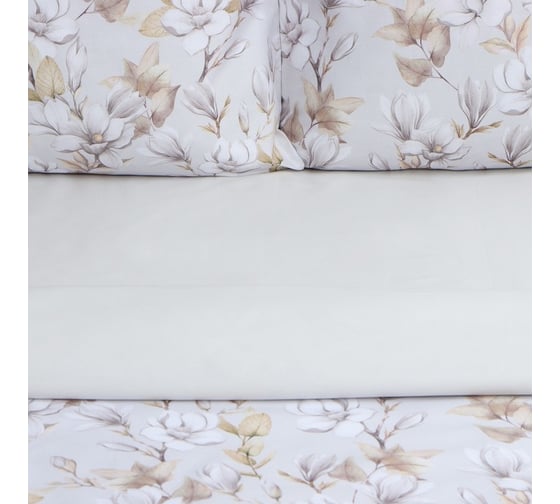 Комплект постельного белья Этель 1.5 спальный, Beige flowers, 143x215 см, 150x214 см, 50x70 см - 2 шт., мако-сатин 114 г/м2 9947008