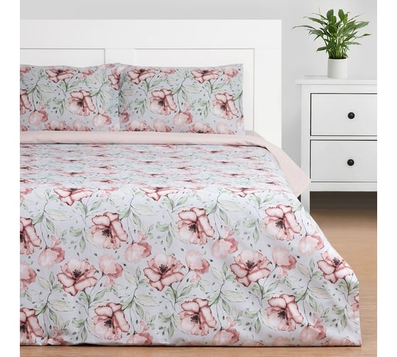 Комплект постельного белья Этель дуэт Flowers 143x215 см - 2 шт., 220x240 см, 50x70 см - 2 шт., поплин, 125 г/м2 9175954
