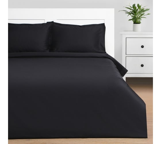 Комплект постельного белья Этель 1,5 спальный, Jet black 143x215, 150x215, 50x70+3 - 2 шт., мако-сатин, 114 г/м2 9515299 1