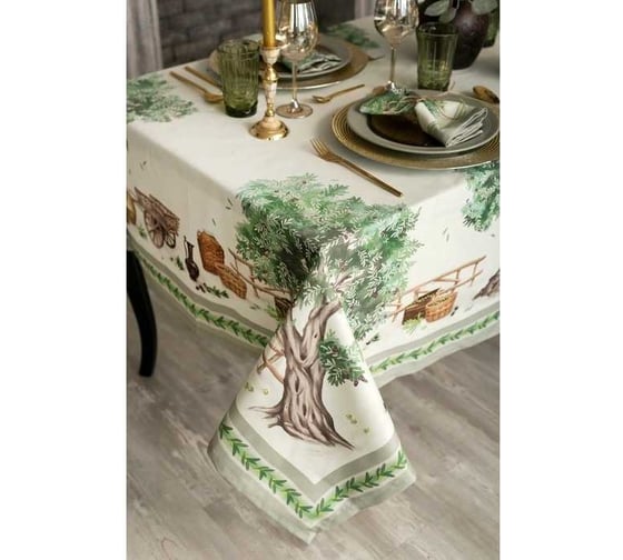 Набор столовый Этель Olivia, скатерть 220x145 см +/- 3 см, салфетки 40x40 см - 12 шт, 100% хлопок 4136540