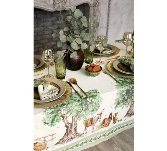 Набор столовый Этель Olivia, скатерть 220x145 см +/- 3 см, салфетки 40x40 см - 12 шт, 100% хлопок 4136540