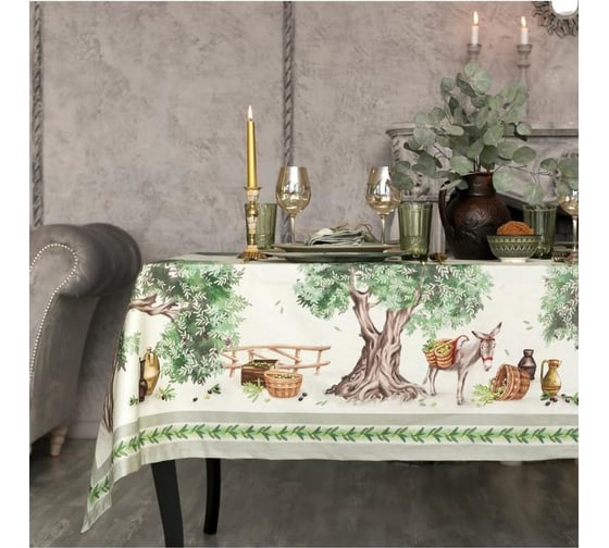 Набор столовый Этель Olivia, скатерть 110x145+/-3 см, салфетки 40x40 см - 4 шт, 100% хлопок 4136544