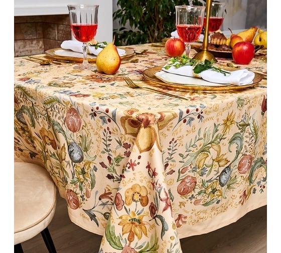 Набор столовый Этель Floral pattern, скатерть 147x219 +/-2 см с ГМВО, салфетки 40x40 см - 12 шт 7587300