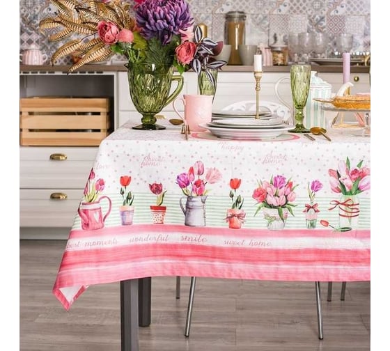 Скатерть Этель Тюльпаны 180x147 см, 100% хлопок, репс 210 гр/м2 4017239 1
