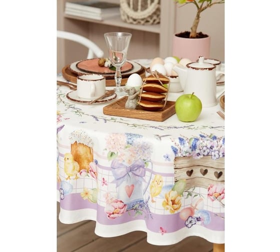 Скатерть Этель Spring easter d=214 см +/-3 см, 100% хлопок, саржа 190 гр/м2 6254815