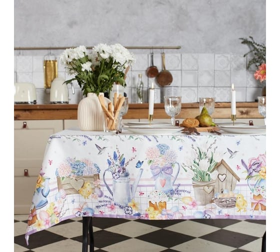 Скатерть Этель Цыплята и куличи 180x147 см, 100% хлопок, саржа 190 гр/м2 6261132 1