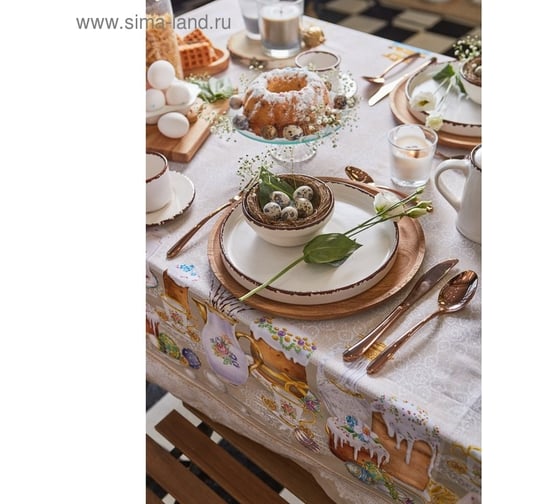 Скатерть Этель Пасхальные куличи 110x147 см, 100% хлопок, саржа 190 гр/м2 4778294
