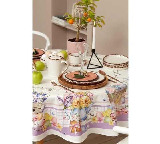 Скатерть Этель Spring easter d=149  см +/-3 см, 100% хлопок, саржа 190 гр/м2 6260669