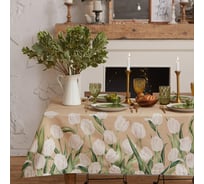 Скатерть Этель Белые тюльпаны 149x110см, 100% хлопок, саржа 190 г/м2 5376678