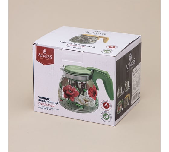 ЗАВАРОЧНЫЙ ЧАЙНИК С ФИЛЬТРОМ МАКИ 900 МЛ. Agness 885-109