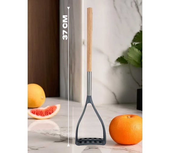 Пресс для картофеля Bergner 36x8,3 см, пластик, каучук, дерево, нержавеющая сталь, Naturally BG-43090-GY