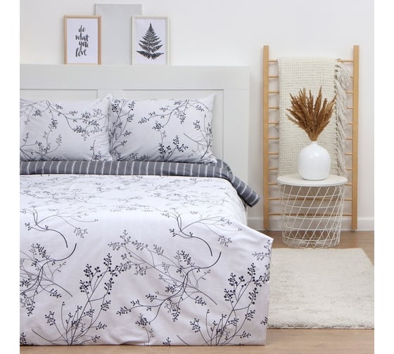 Комплект постельного белья LoveLife 1.5-спальное, Веточки 143x215 см, 150x225 см, 50x70 см-2 шт, 100% хлопок, сатин, 125г/м² 9861613