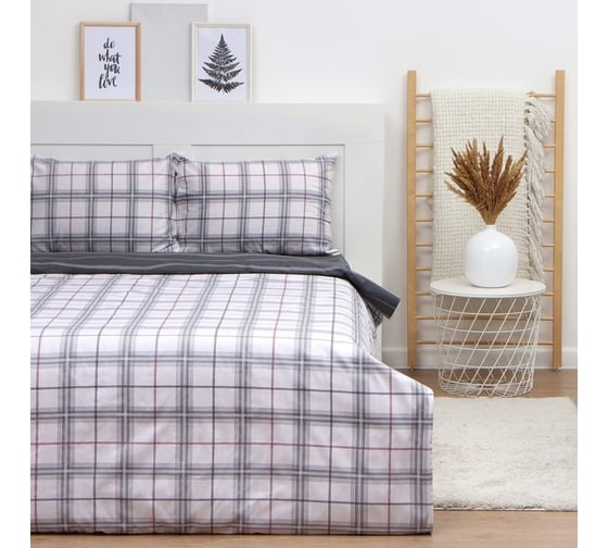 Комплект постельного белья LoveLife евро, Серая клетка 200x217 см, 225x240 см, 50x70 см-2 шт, 100% хлопок, сатин, 125г/м 9861645