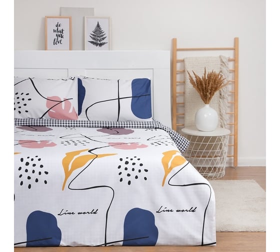 Комплект постельного белья LoveLife евро, Line world 200x217 см, 225x240 см, 50x70 см-2 шт, 100% хлопок, сатин, 125г/м² 9305039