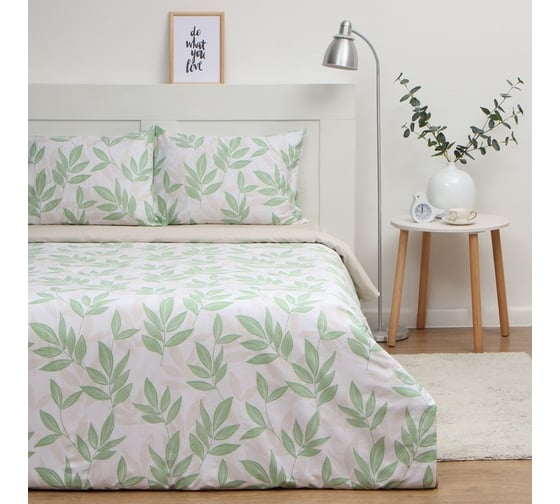 Комплект постельного белья LoveLife евро, Листики 200x217 см, 225x240 см, 50x70 см-2 шт, 100% хлопок, сатин, 125г/м² 9861668