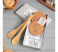 Подарочный набор Этель Stay at home полотенце, подставки, кухонная ложка, кухонная лопатка 7009708